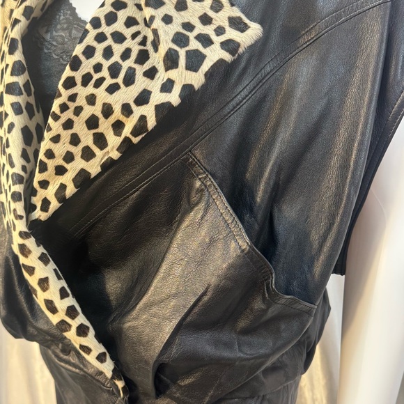 Vintage X Ethnix Leather Cow Hair Contrasting Zebra Leopard Print Oversized Vest - Picture 4 of 14